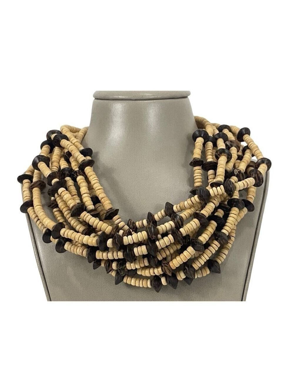 Jay Feinberg 80s Vintage Statement Choker Necklace 18” Beige and Brown